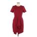 Cocktail Dress - Sheath High Neck Short sleeves: Burgundy Solid Dresses - Women's Size 8