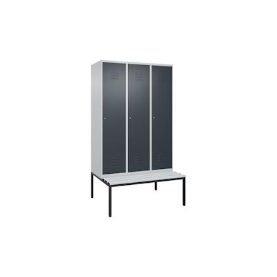 C+P Spind Classic PLUS, Kunststoff untergebaute Sitzbank, 3 Abteile, HxBxT 212x120x82cm, Zylinderschloss, Hellgrau/Anthrazit von PROREGAL Image