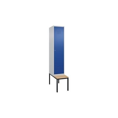C+P Spind Classic PLUS, Buche untergebaute Sitzbank 1 Abteil, HxBxT 212x40x82cm, Zylinderschloss, Hellgrau/Enzianblau von PROREGAL Image