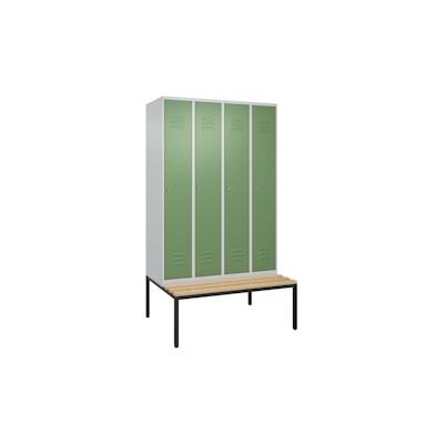 C+P Spind Classic PLUS, Buche untergebaute Sitzbank 4 Abteile, HxBxT 212x120x82cm, Zylinderschloss, Hellgrau/Resedagrün von PROREGAL Image