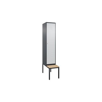 C+P Spind Classic PLUS, Buche untergebaute Sitzbank 1 Abteil, HxBxT 212x40x82cm, Zylinderschloss, Anthrazit/Hellgrau von PROREGAL Image