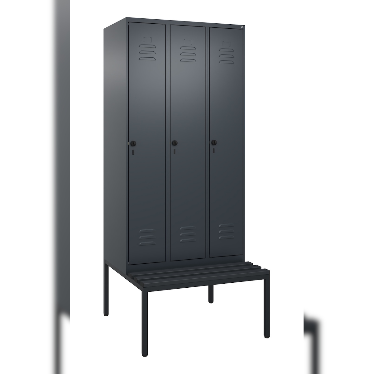 C+P Spind Classic PLUS, Kunststoff untergebaute Sitzbank, 3 Abteile, HxBxT 212x90x82cm, Sicherheitsdrehriegel, Anthrazit von PROREGAL Image