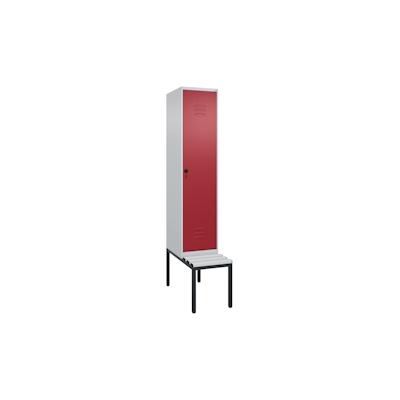 C+P Spind Classic PLUS, Kunststoff untergebaute Sitzbank, 1 Abteil, HxBxT 212x40x82cm, Sicherheitsdrehriegel, Hellgrau/Rubinrot von PROREGAL Image