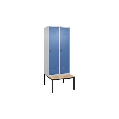 C+P Spind Classic PLUS, Buche untergebaute Sitzbank 2 Abteile, HxBxT 212x80x82cm, Sicherheitsdrehriegel, Hellgrau/Fernblau von PROREGAL Image