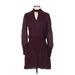 Parker Casual Dress - DropWaist Mock Long sleeves: Burgundy Print Dresses - Women's Size Small