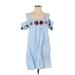 Mi ami Casual Dress - Mini Cold Shoulder Short sleeves: Blue Dresses - Women's Size Small