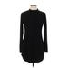Forever 21 Casual Dress - Mini High Neck Long sleeves: Black Solid Dresses - Women's Size Large