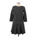 Ann Taylor LOFT Casual Dress - DropWaist High Neck 3/4 sleeves: Gray Print Dresses - Women's Size Medium Petite