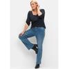 Bootcut-Jeans SHEEGO "Große Größen", Damen, Gr. 44, Normalgrößen, blau (blau denim), Obermaterial: 96% Baumwolle, 4% Elasthan (LYCRA XTRA LIFE), unifarben, casual, comfort fit lang, Jeans, mit Bodyforming-Effekt