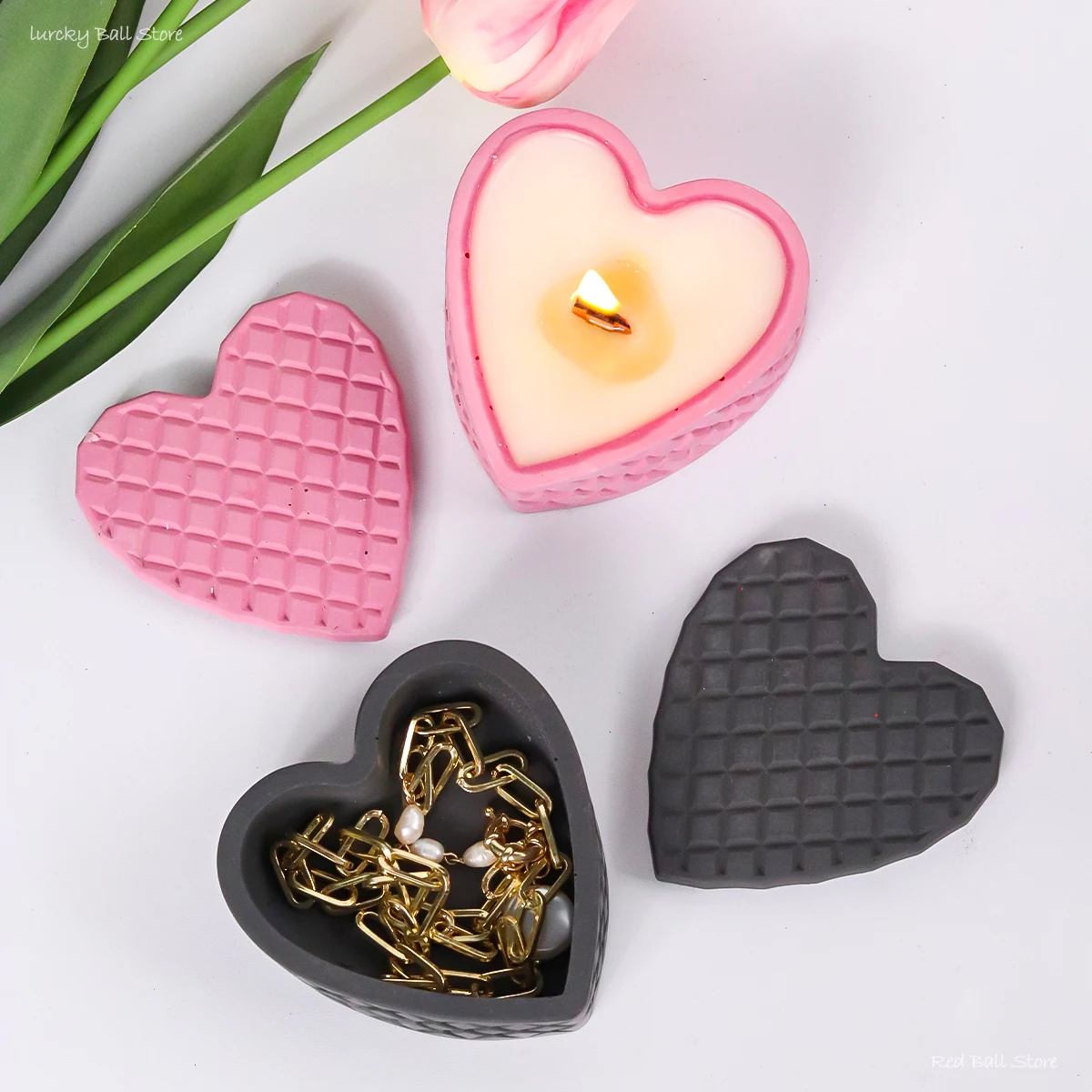 Gitter Herzförmige Schmuck Aufbewahrungsbox Silikonform DIY Harz Beton Kerze Glas Gips Blumentopf Handwerk Form Home Decor Geschenk Image