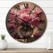 Designart "Pink Green Peony Captivating I" Peonies Oversized Wood Wall Clock