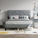 Queen Size Platform Bed Frame with Adjustable Button-Tufted Headboard and Linen Upholstered, Wood Slat Support