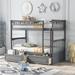 Twin over Twin Bunk Bed with 2 Drawers and Ladder - Grey