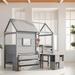 Twin Size Loft Bed with Storage Desk, House Shaped Kids Storage Bed Frame with 3-Drawer Chest for Bedroom, Grey