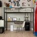 Metal Full Size Loft Bed with Desk and Shelf, Black