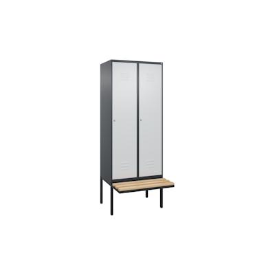C+P Spind Classic PLUS, schwebender Sitzbank aus Buche 2 Abteile, HxBxT 212x80x82cm, Zylinderschloss, Anthrazit/Hellgrau von PROREGAL Image