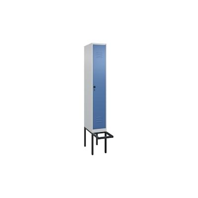 C+P Spind Classic PLUS, schwebender Sitzbank aus Buche 1 Abteil, HxBxT 212x30x82cm, Sicherheitsdrehriegel, Hellgrau/Fernblau von PROREGAL Image