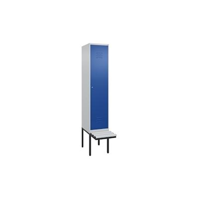 C+P Spind Classic PLUS, Kunststoff schwebende Sitzbank, 1 Abteil, HxBxT 212x40x82cm, Zylinderschloss, Hellgrau/Enzianblau von PROREGAL Image