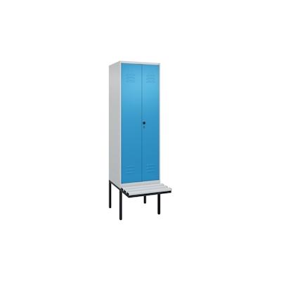 C+P Doppel-Spind Classic PLUS, Kunststoff schwebende Sitzbank, 2 Abteile, HxBxT 212x60x82cm, Sicherheitsdrehriegel, Hellgrau/Lichtblau von PROREGAL Image