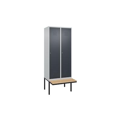 C+P Spind Classic PLUS, schwebender Sitzbank aus Buche 2 Abteile, HxBxT 212x80x82cm, Zylinderschloss, Hellgrau/Anthrazit von PROREGAL Image