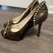 Michael Kors Shoes | Michael Kors Ella Open Toe Studded Snake Embossed Leather High Heel Pump Size 10 | Color: Brown/Gold | Size: 10