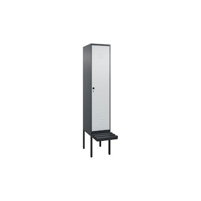 C+P Spind Classic PLUS, Kunststoff schwebende Sitzbank, 1 Abteil, HxBxT 212x40x82cm, Sicherheitsdrehriegel, Anthrazit/Hellgrau von PROREGAL Image