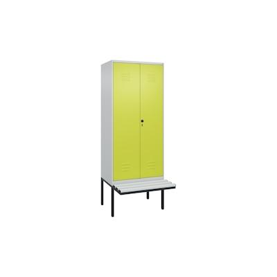 C+P Doppel-Spind Classic PLUS, Kunststoff schwebende Sitzbank, 2 Abteile, HxBxT 212x80x82cm, Sicherheitsdrehriegel, Hellgrau/Clowngrün von PROREGAL Image