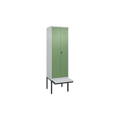 C+P Doppel-Spind Classic PLUS, Kunststoff schwebende Sitzbank, 2 Abteile, HxBxT 212x60x82cm, Sicherheitsdrehriegel, Hellgrau/Resedagrün von PROREGAL Image