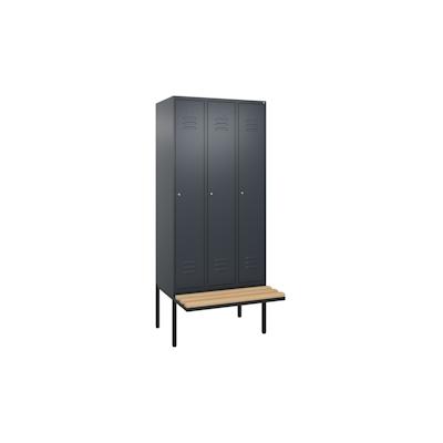 C+P Spind Classic PLUS, schwebender Sitzbank aus Buche 3 Abteile, HxBxT 212x90x82cm, Zylinderschloss, Anthrazit von PROREGAL Image