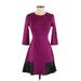 Sunday in Brooklyn Casual Dress - A-Line Crew Neck 3/4 sleeves: Purple Solid Dresses - Women's Size X-Small