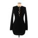 Maddy...K Casual Dress - Bodycon Plunge Long sleeves: Black Solid Dresses - Women's Size Medium