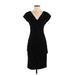 BCBGMAXAZRIA Cocktail Dress - Party V-Neck Short sleeves: Black Print Dresses - Women's Size 4