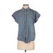Gap Short Sleeve Button Down Shirt: Blue Checkered/Gingham Tops - Women's Size Small