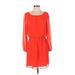 Gianni Bini Casual Dress - Mini Scoop Neck Long sleeves: Red Solid Dresses - Women's Size Small