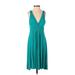 Dulce Carola Casual Dress - Party Plunge Sleeveless: Teal Print Dresses - Women's Size Small