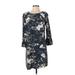 Old Navy Casual Dress - Shift Crew Neck 3/4 sleeves: Blue Floral Dresses - Women's Size Small