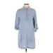 Michael Stars Casual Dress - Shift High Neck 3/4 sleeves: Blue Solid Dresses - Women's Size X-Small