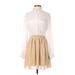 Sparkle & Fade Casual Dress - Mini Collared Long sleeves: Ivory Solid Dresses - Women's Size Small