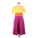 Lands' End Casual Dress - A-Line Scoop Neck Short sleeves: Yellow Color Block Dresses - Women's Size 6