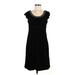 Signature by Sangria Casual Dress - A-Line Scoop Neck Short sleeves: Black Solid Dresses - Women's Size 8 Petite