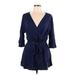 Torrid Casual Dress - Mini V-Neck 3/4 sleeves: Blue Print Dresses - Women's Size Large Plus