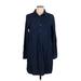 Old Navy Casual Dress - Shirtdress Collared Long sleeves: Blue Solid Dresses - Women's Size Large