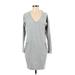 Athleta Casual Dress - Mini V Neck 3/4 sleeves: Gray Color Block Dresses - Women's Size Small