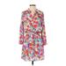 Charles Henry Casual Dress - Shirtdress V-Neck Long sleeves: White Print Dresses - Women's Size X-Small