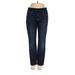 Lands' End Jeggings - High Rise Straight Leg Boyfriend: Blue Bottoms - Women's Size 2 Petite - Dark Wash