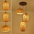 Abat-jour en bambou avec rotin naturel suspension LED lustres de plafond tissé à la main