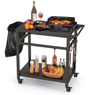 Costway Double-Shelf Movable BBQ Cart with 4 Lockable Wheels