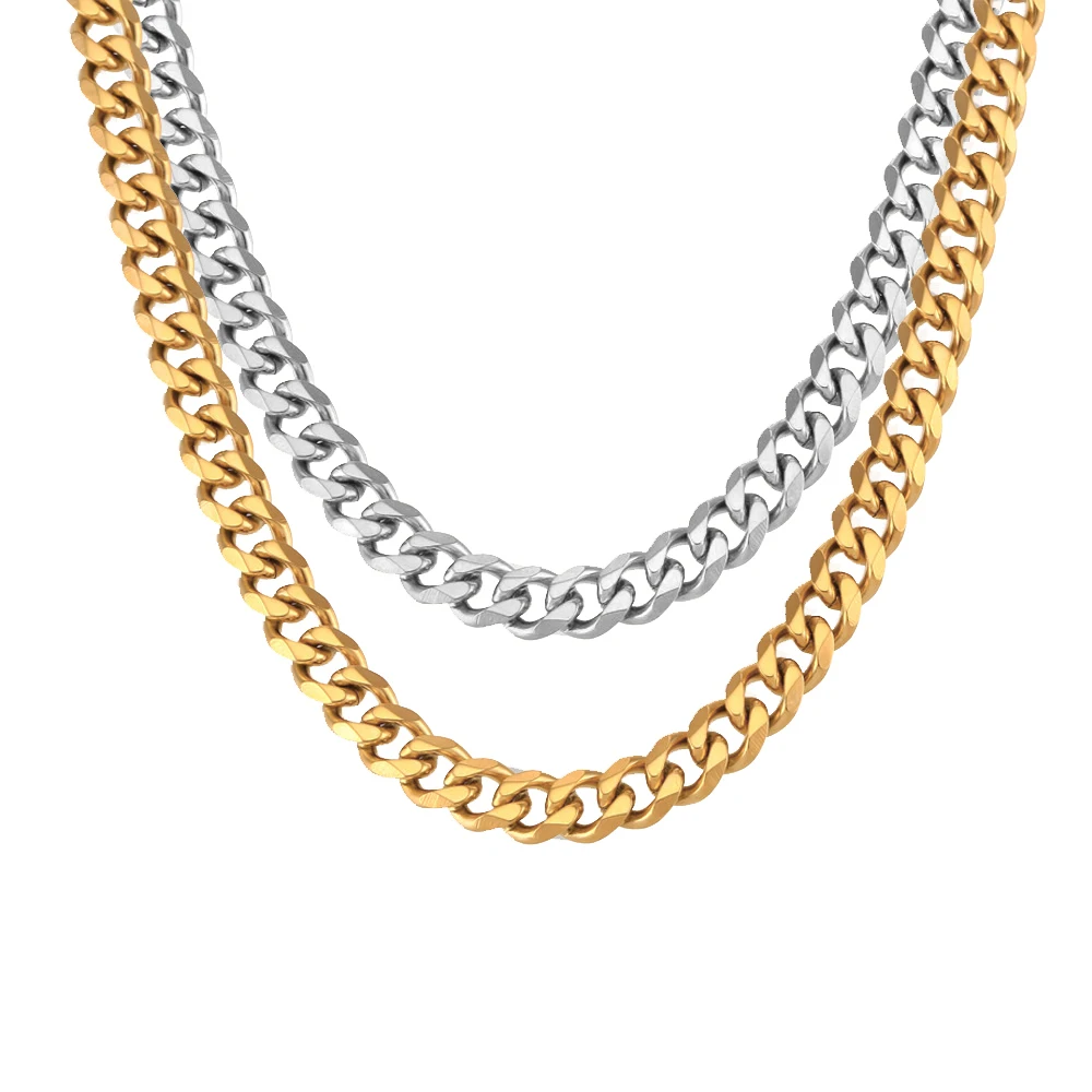 Punk Bordstein kubanische Glieder kette Halsketten männlich Gold Farbe Edelstahl 7mm lange Choker Kette für Männer Frauen Hip Hop Schmuck Geschenk
