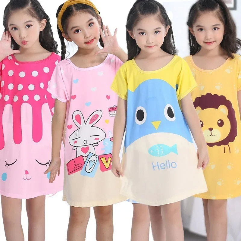 9-10y Sommer Mädchen Nachthemd Cartoon Pyjama Kleid für Kinder Teenager Nacht kleid Baby Nachthemd süße Kinder Kleidung Image