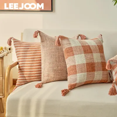 Leinen Quasten Kissenbezug Orange Kissenbezug für Wohnzimmer Bett Stuhl Sofa dekorative Kissenbezüge Image